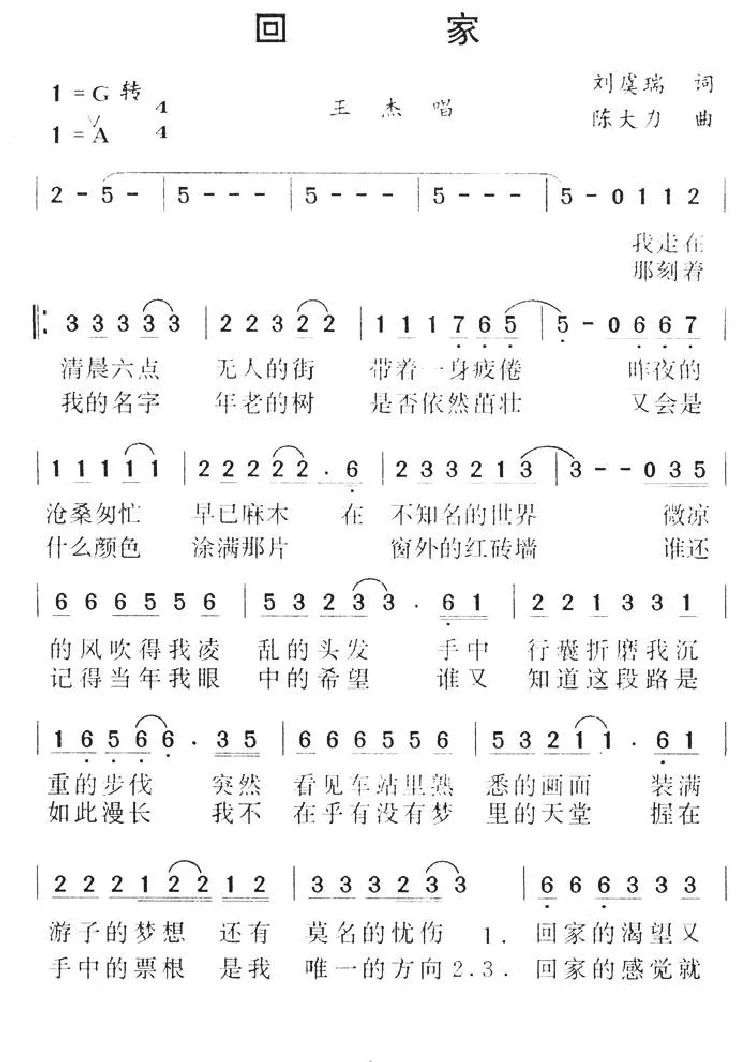 回家（刘虞瑞词 陈大力曲）