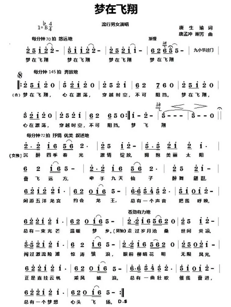 梦在飞翔（唐生瑜词 唐孟冲 谢芳曲）