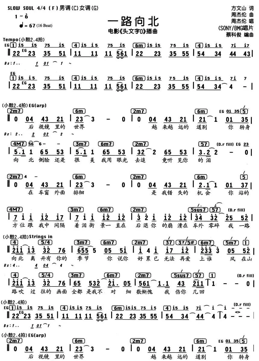 一路向北（电影《头文字D》插曲、编配乐谱）