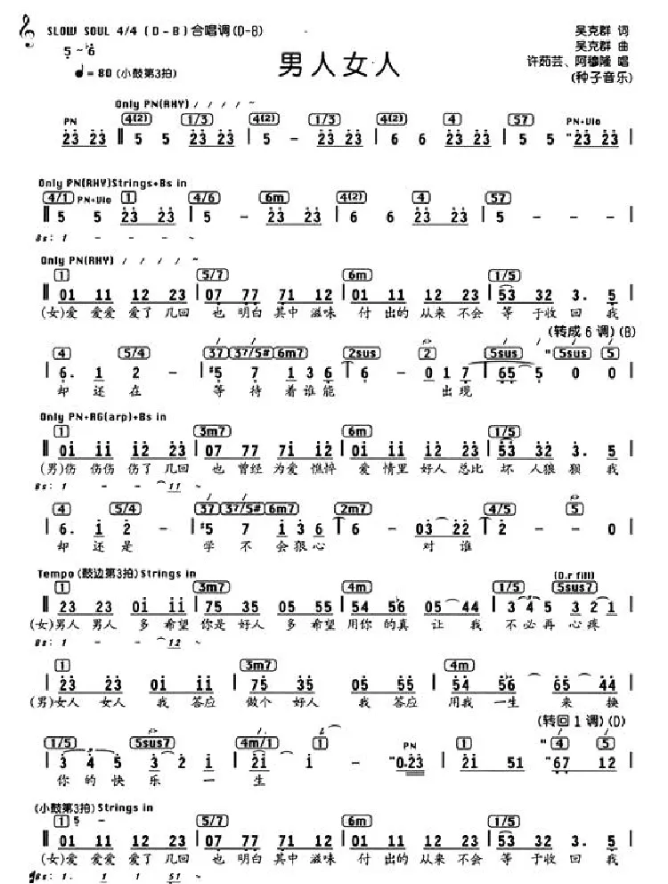 男人女人（编配乐谱）