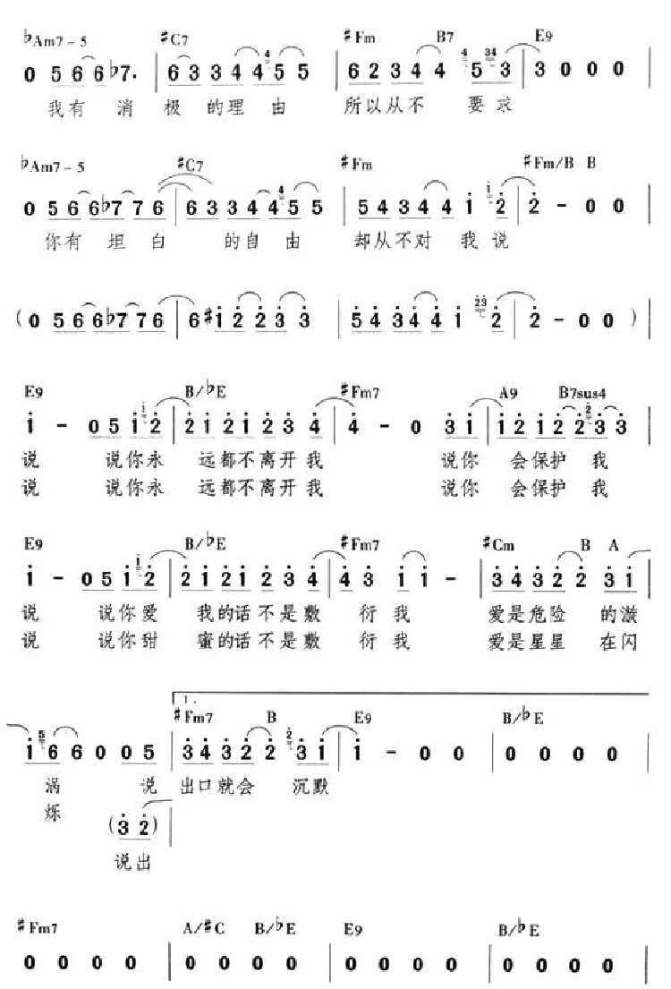 说你永远都不离开我（带和弦）
