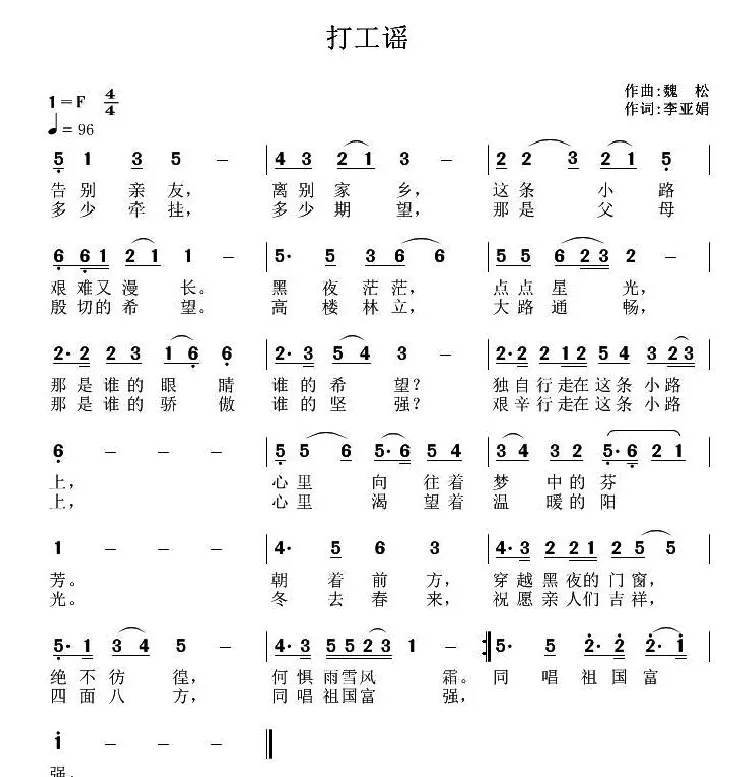 打工谣（李亚娟词 魏松曲）