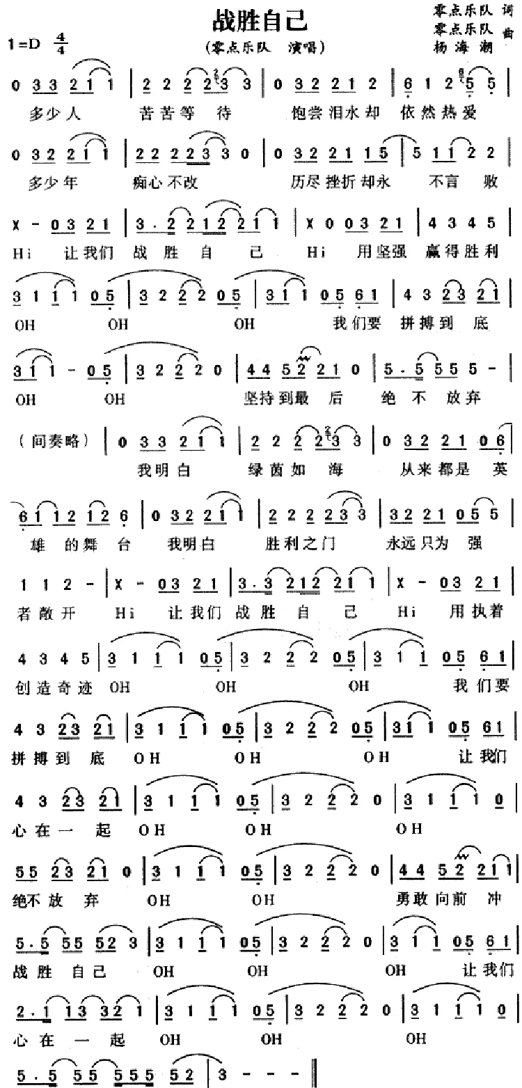 战胜自己（零点乐队词 零点乐队、杨海潮曲）