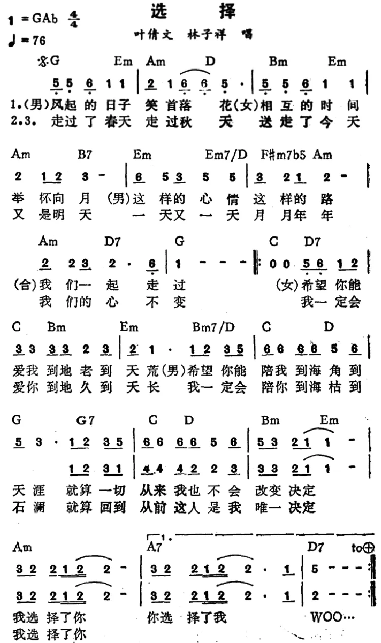 选择（陈大力词 陈秀男曲）