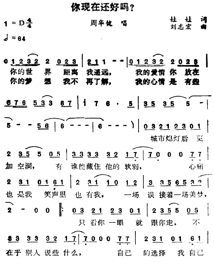 你现在还好吗（娃娃词 刘志宏曲）
