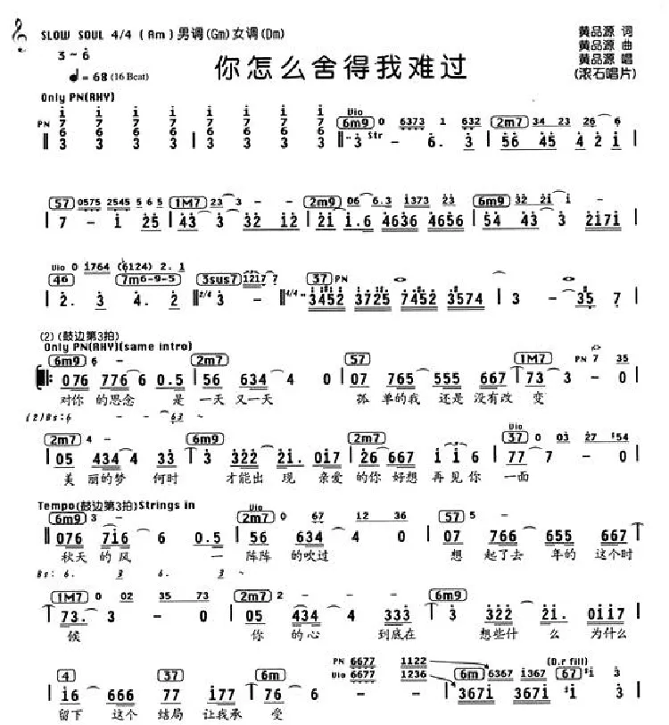 你怎么舍得我难过（编配乐谱）