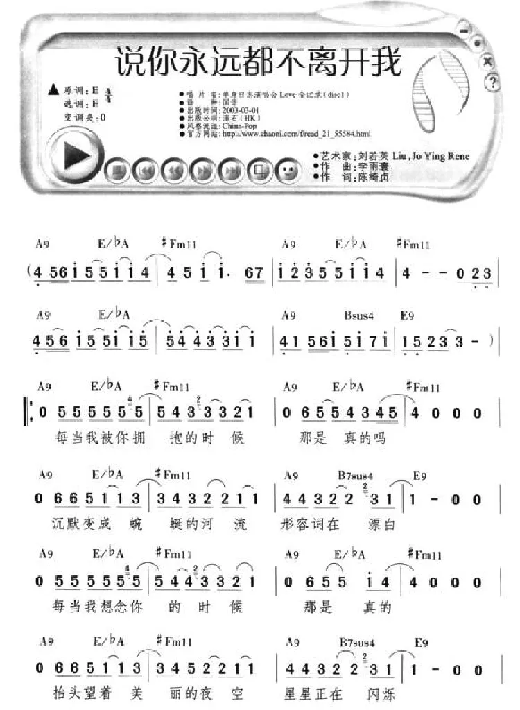说你永远都不离开我（带和弦）