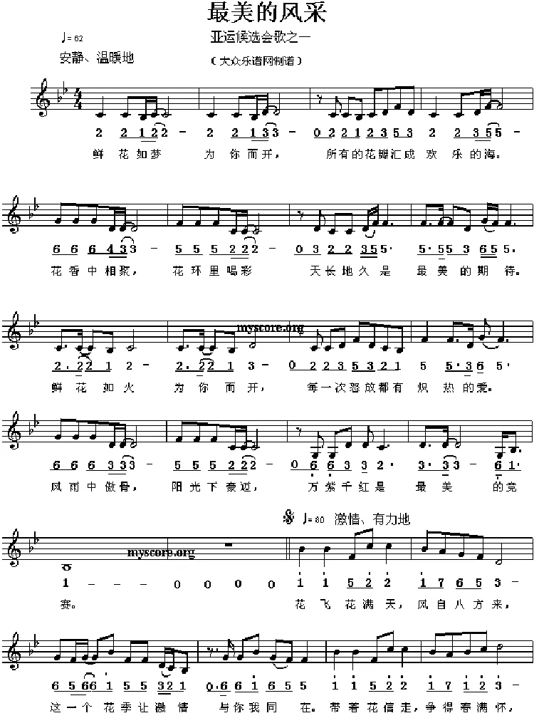 最美的风采（陈小奇词 金培达曲、线简谱对照版）
