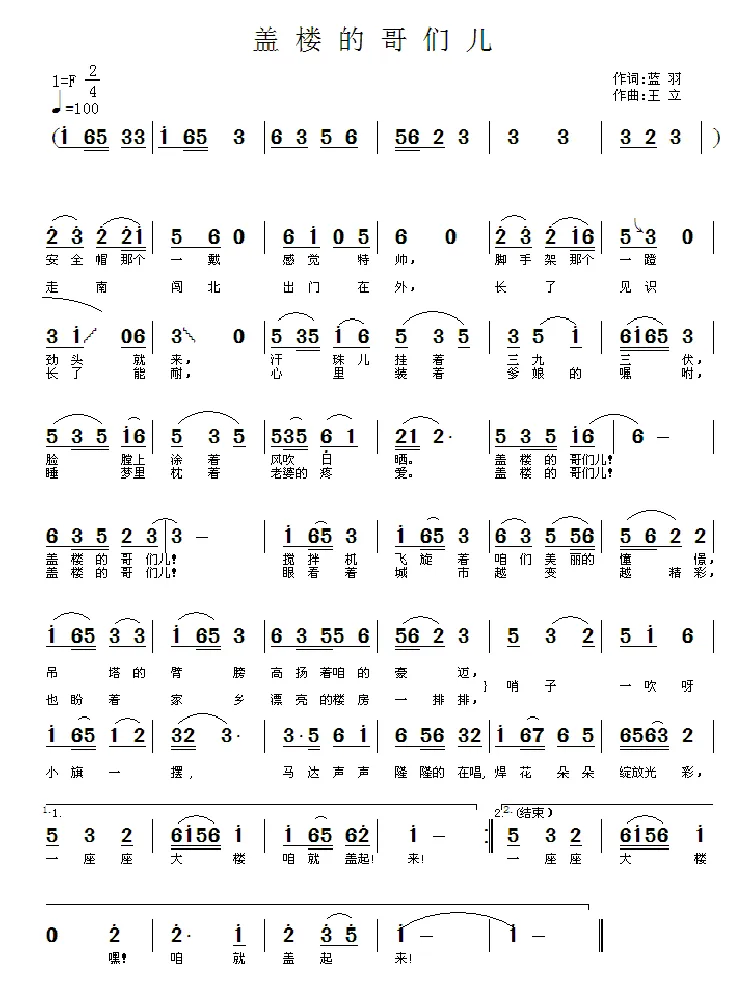 盖楼的哥们（蓝羽词 王立曲）