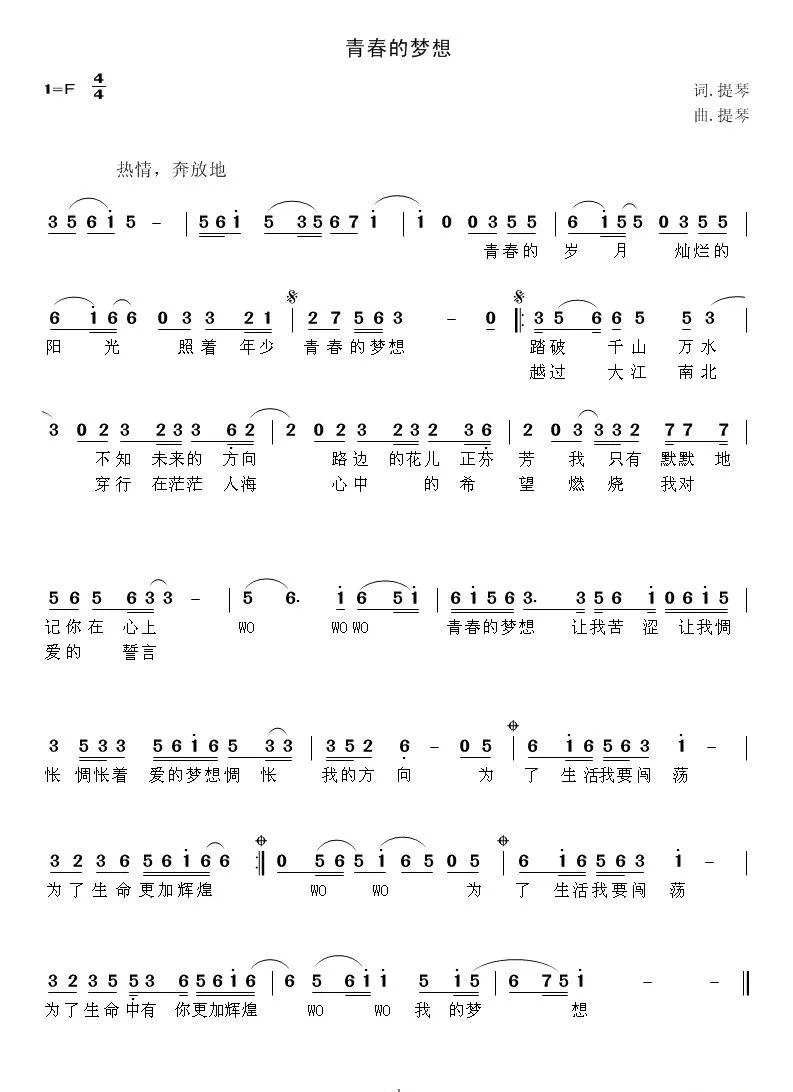 青春的梦想（张提琴 词曲）