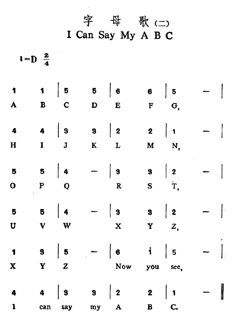字母歌之（2）（中英文对照）