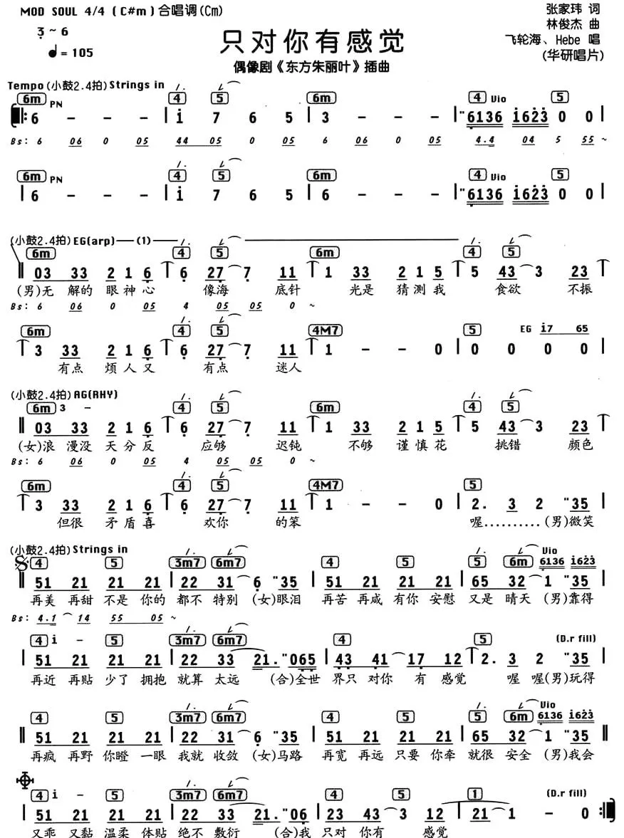 只对你有感觉（电视剧《东方朱丽叶》插曲、编配乐谱）