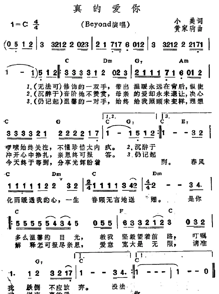 真的爱你（小美词 黄家驹曲）