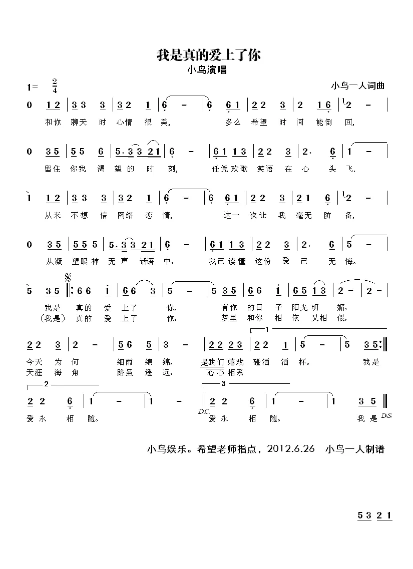 我是真的爱上了你（小鸟一人 词曲）