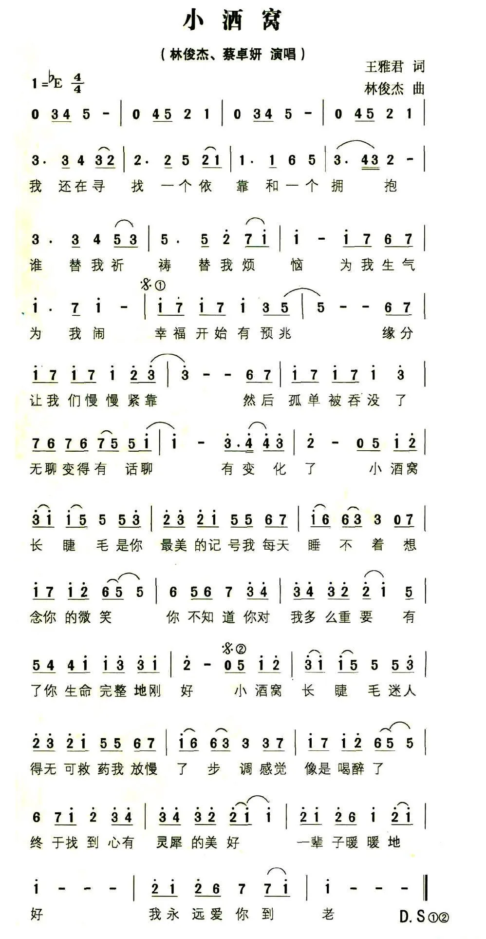 小酒窝（王雅君词 林俊杰曲）