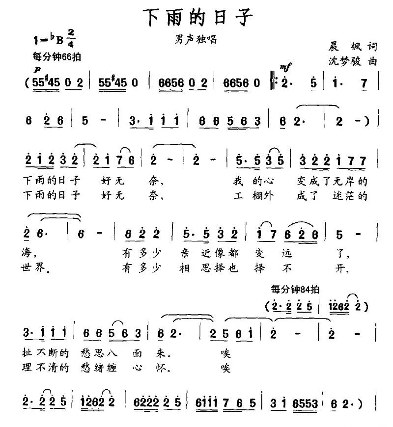 下雨的日子（晨枫词 沈梦骏曲）