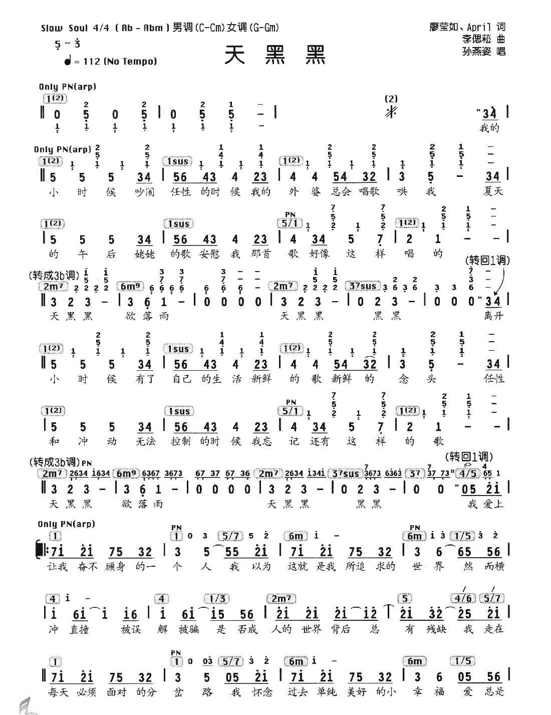 天黑黑（廖莹如词 李偲崧曲、编配乐谱）