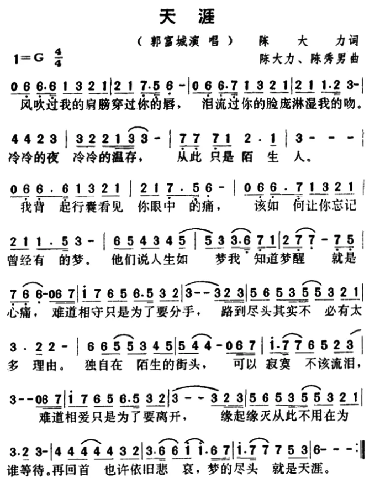 天涯（陈大力词 陈大力、陈秀男曲）