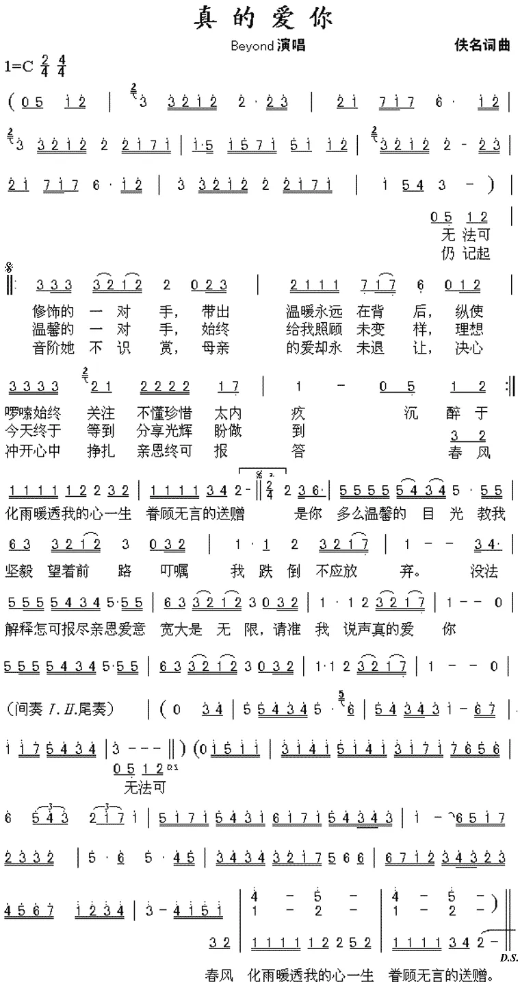 真的爱你（小美词 黄家驹曲）