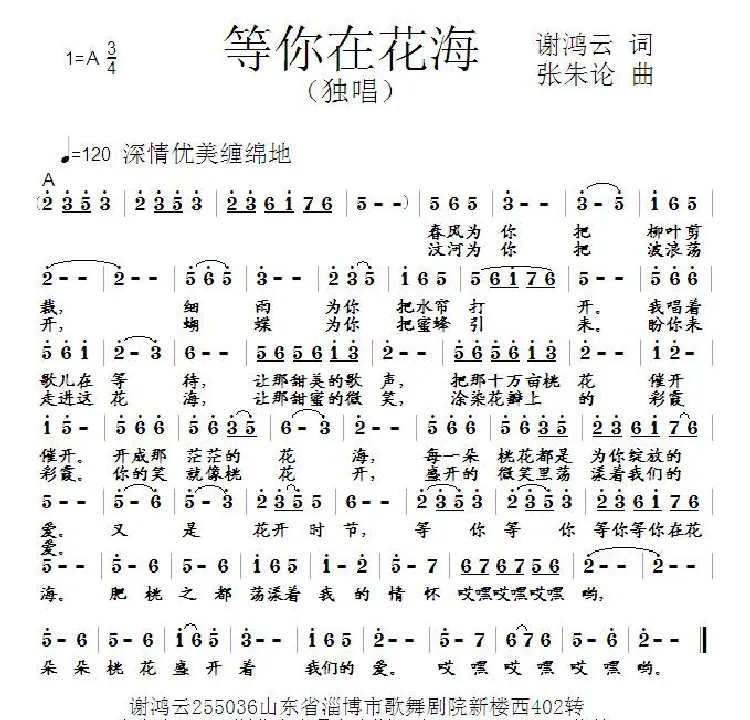 等你在花海（谢鸿云词 张朱论曲）