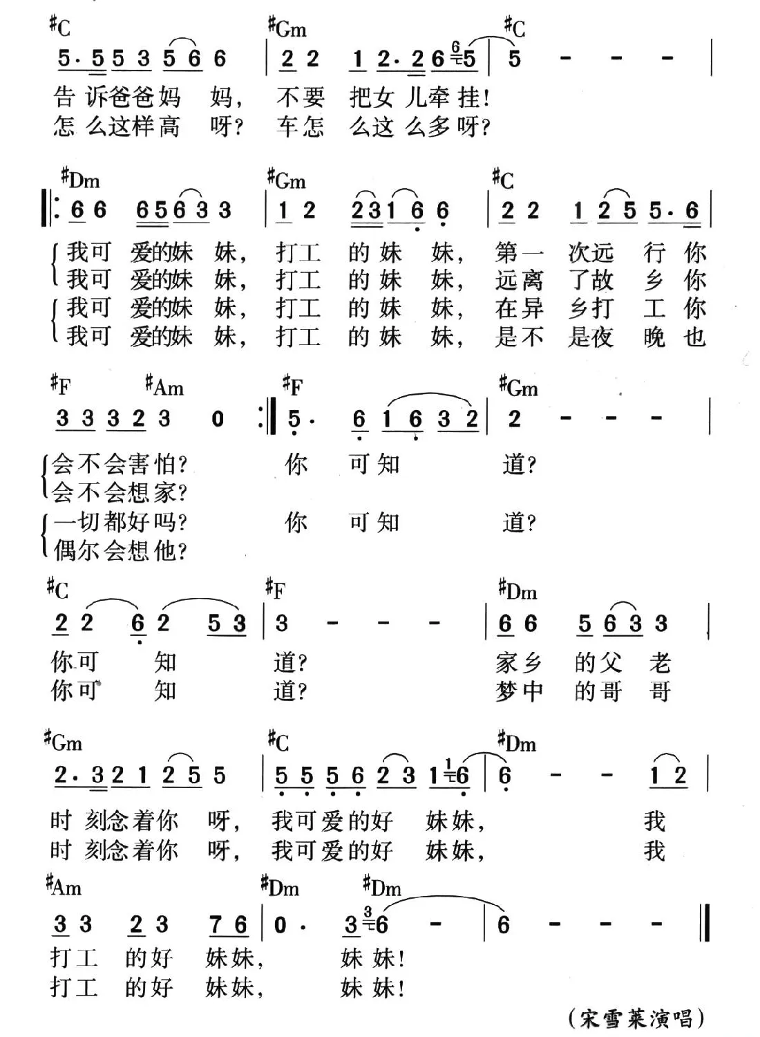 打工的妹妹（颂今 词曲）