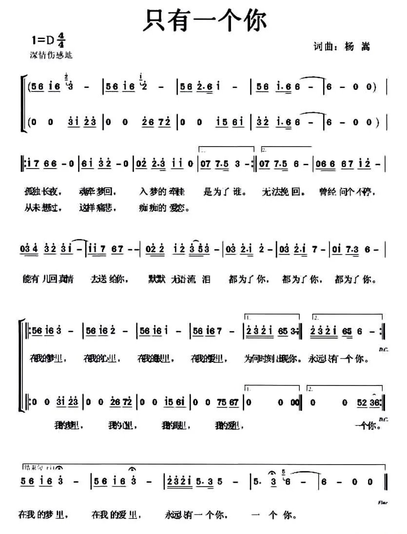 只有一个你（杨嵩 词曲）