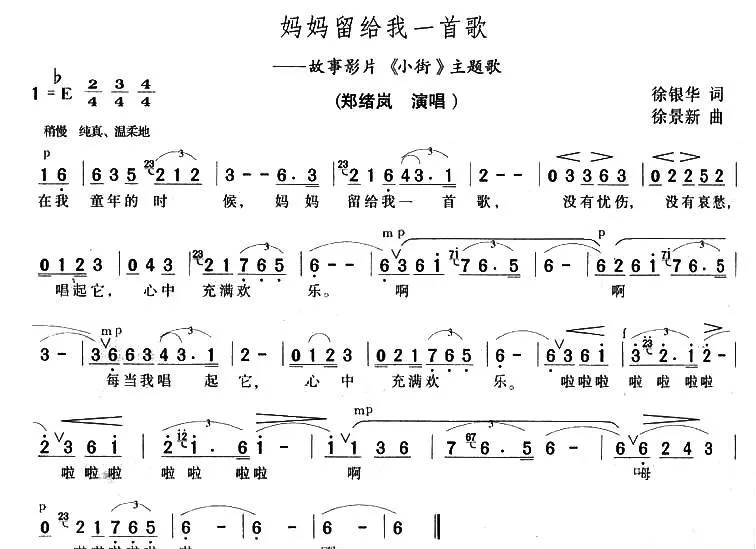 妈妈留给我一首歌（电影《小街》主题曲）