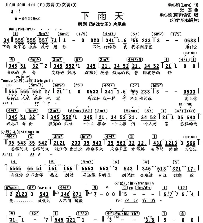 下雨天（韩剧《游戏女王》片尾曲、编配乐谱）