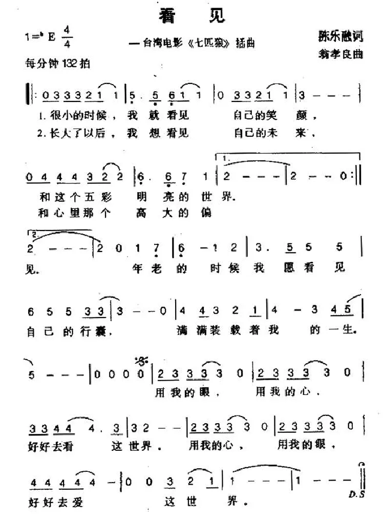 看见（台湾电影《七匹狼》插曲）