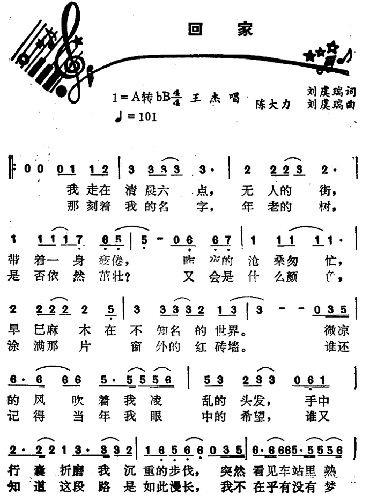 回家（刘虞瑞词 陈大力曲）