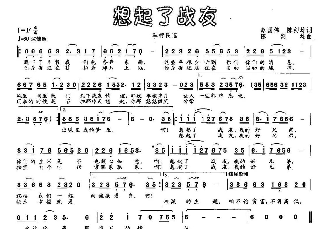 想起了战友（赵国伟 陈建雄词 陈建雄曲）