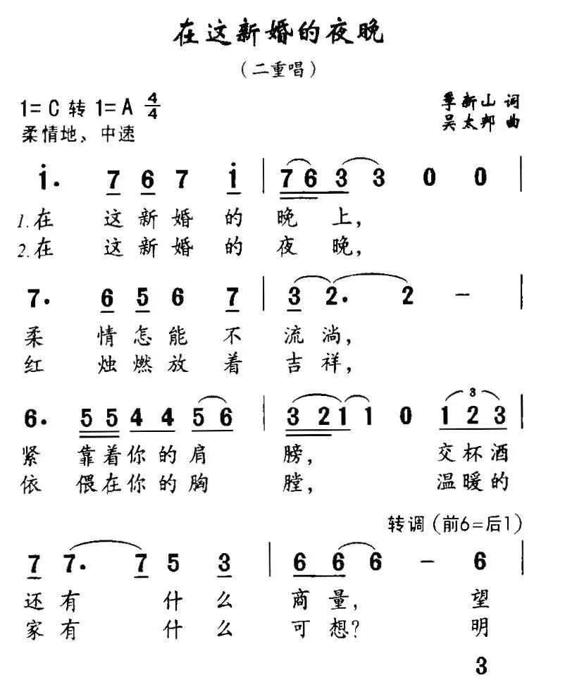 在这新婚的夜晚（二重唱）